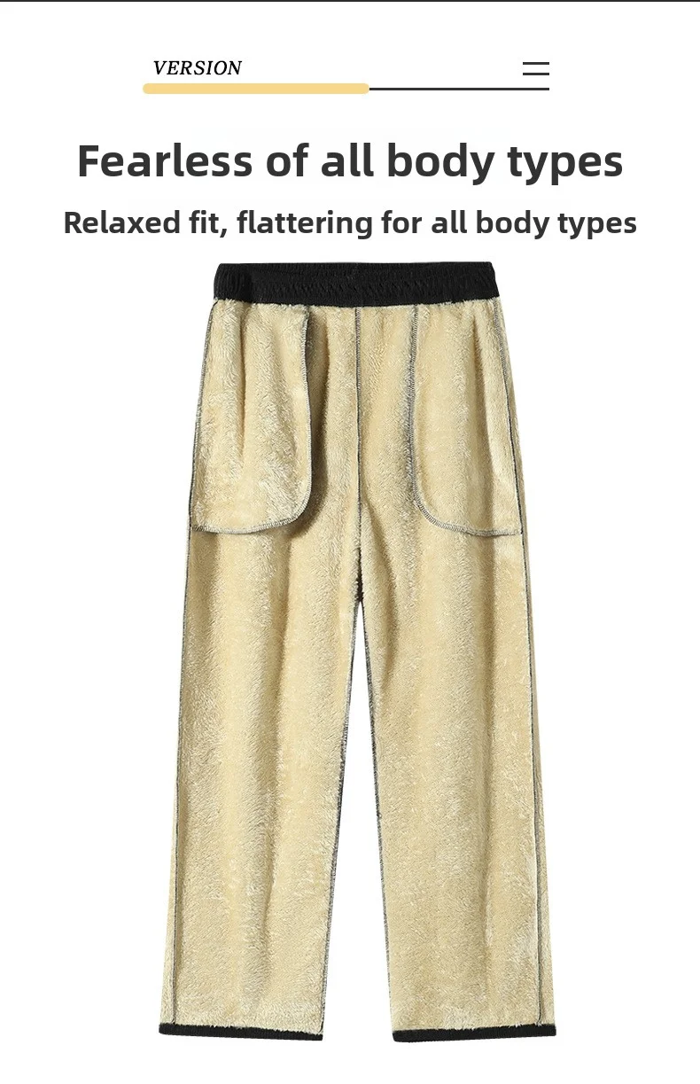 Herren Cordhose mit Fleecefutter, Weites Bein, Winter-Warm, Dick, mit Kordelzug, Gerade Hose, Lässige Weite Baggy-Sweatpants, Streetwear – Detail 2