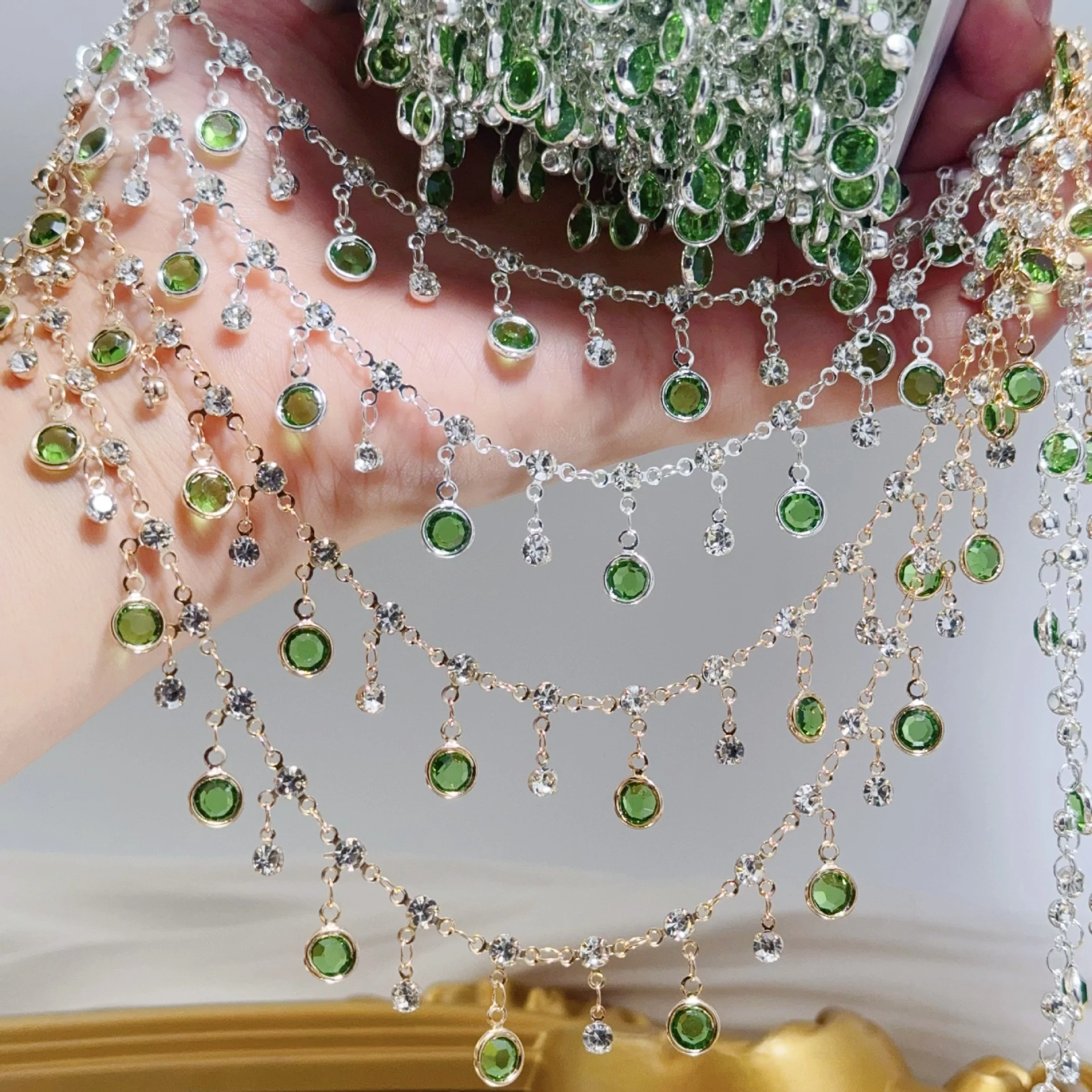 0.5/1/2M Charm Tassel Rhinestone Round Edge Glass Pendant Copper Chain DIY Clothing Crafts Bracelet Necklace Jewelry Accessories