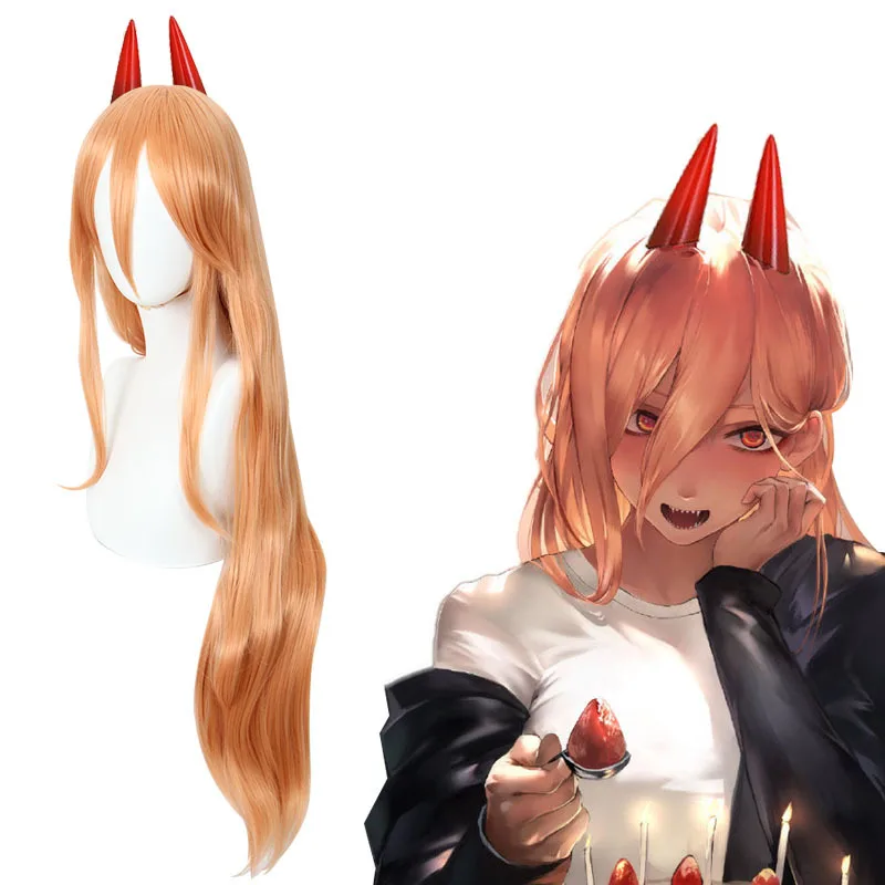 Xiu Dan Chainsaw Man Parva 코스프레 가발, 오렌지, 90cm 두꺼운 가짜 머리 465B 뿔 없음