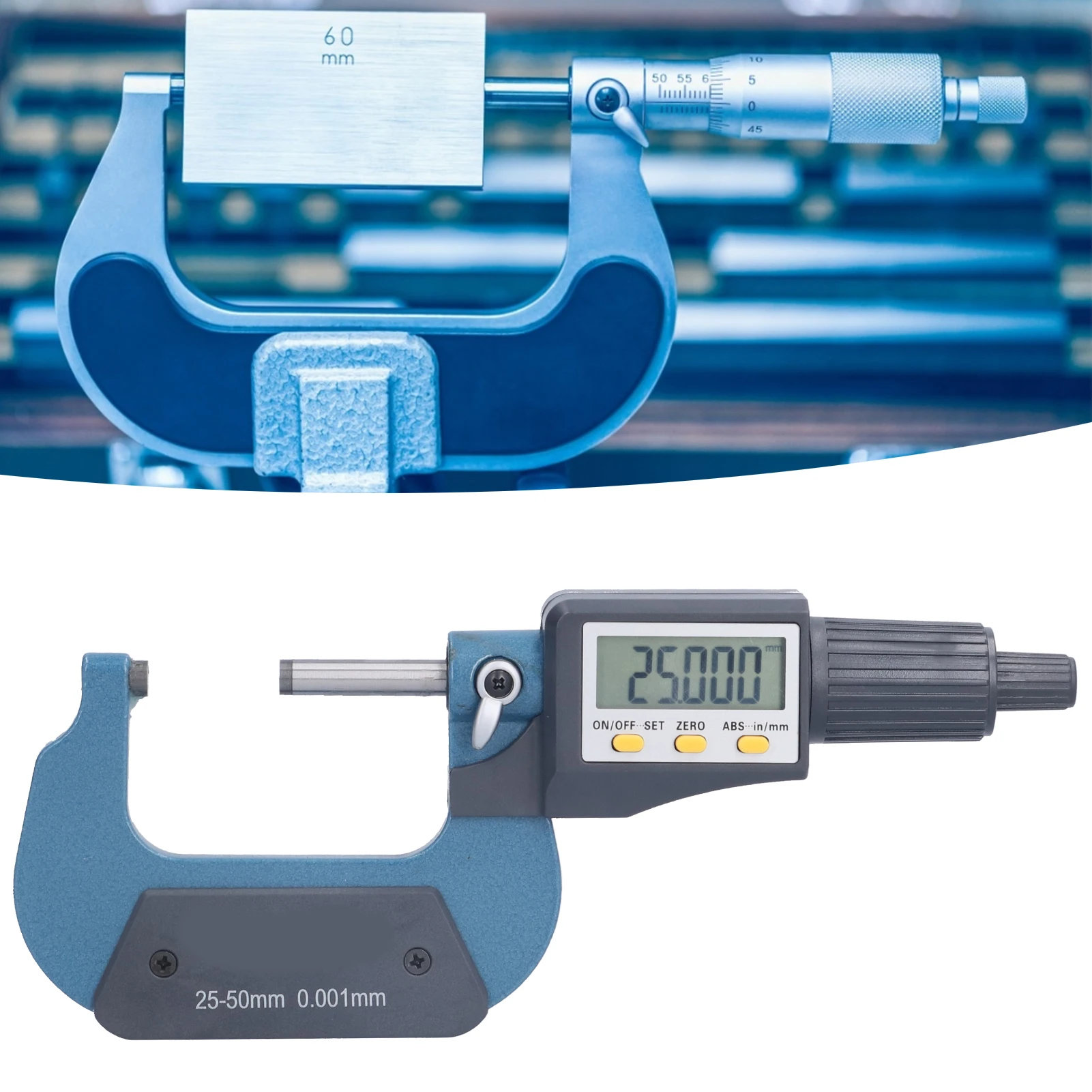 

Electronic Micrometer Digital Micrometer 0.00005in/0.001mm Resolution Professional Thickness Measuring Tools 25‑50mm