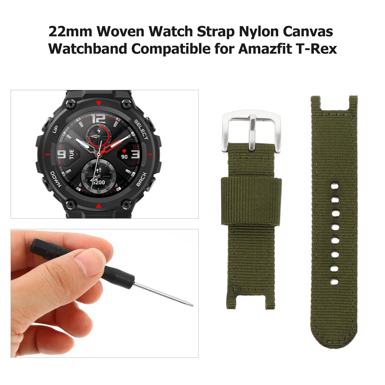 22 Mm Inteligente Watch Strap Watches Intelligent Mens Black Nylon