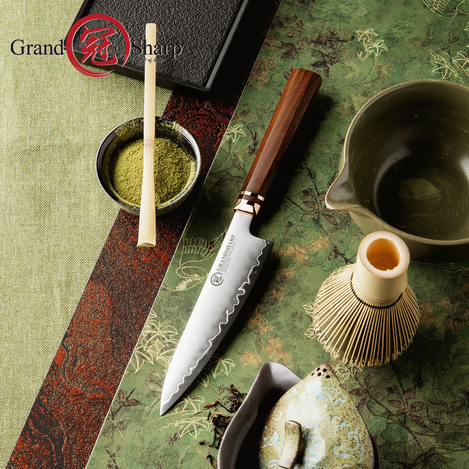 

Grandsharp 5.5''Utility Knife ZDP-189 Steel Core 3 Layer Composite with Mkuruti Wood Handle All Purpose Kitchen Knife Gift