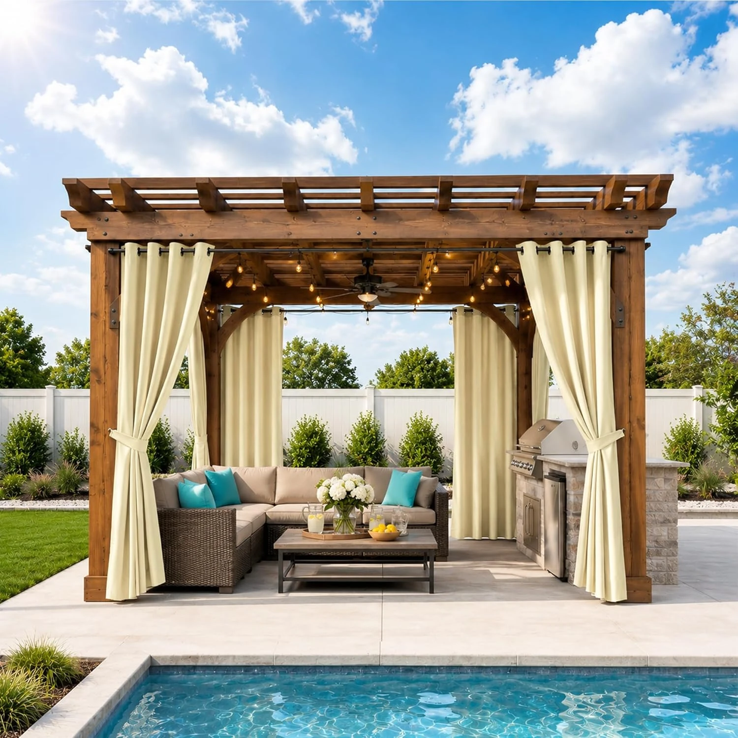Waterproof Outdoor Curtains for Patio, Premium Thick Privacy Weatherproof Grommet Outside Curtains for Porch, Pergola, Cabana