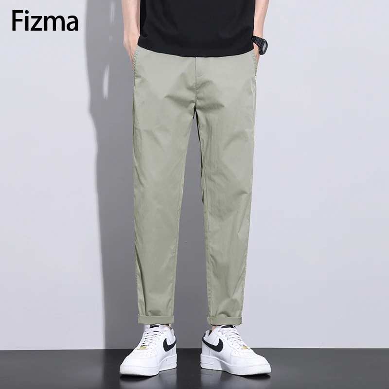 Fizma Brand Men\'s Clothing Elastic Waist Straight Casual Pants Man Breathable Sweatpant Summer Thin Trouser For Men Joggers Male