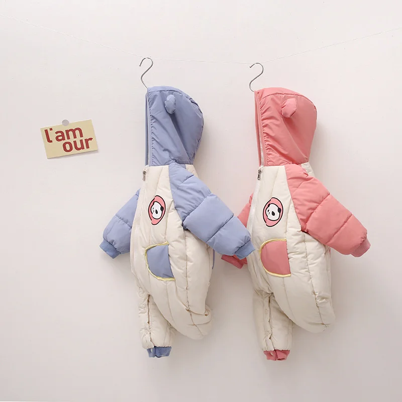 New Baby Padded Warm Rompers Winter Boys Girls Thick Plus Velvet Jumpsuits Hooded Cotton Overalls Snowsuit One Piece Bodysuits