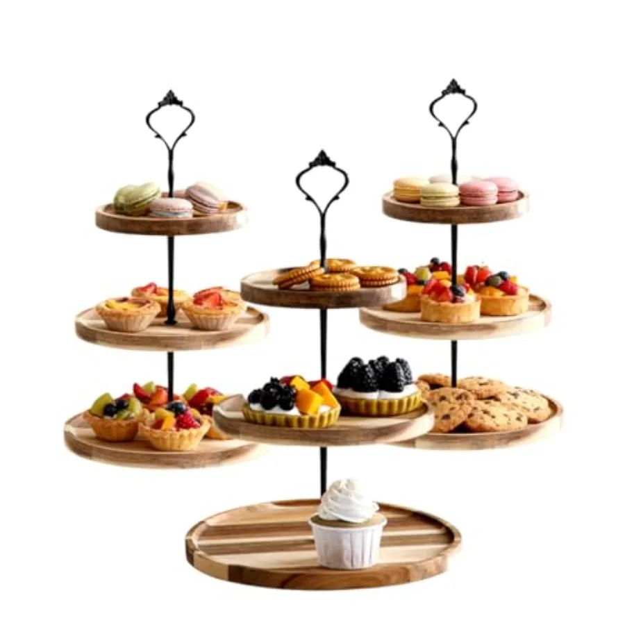 

Odowalker 3 Pcs Round Cupcake Stand 3 Tier Wood Cupcake Stand Wooden Tiered Display Stand Cupcakes Plates Serving Tray Acacia W