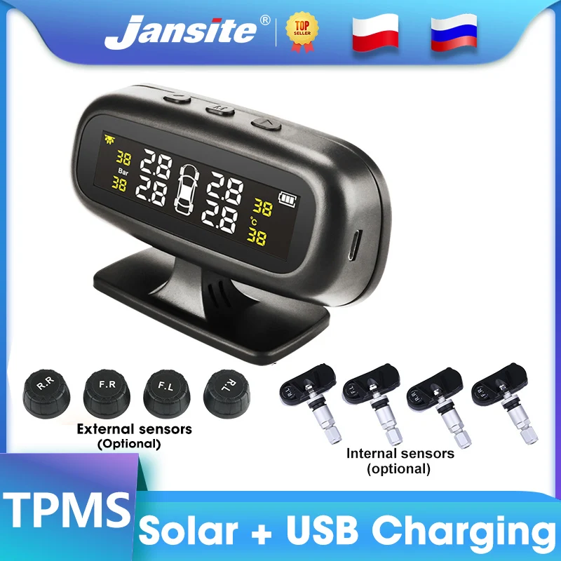 Jansite Solar TPMS Car Tire Pressure Alarm Monitor System Display Intelligent Temperature Warning Fuel Save 4 Sensors Auto Type