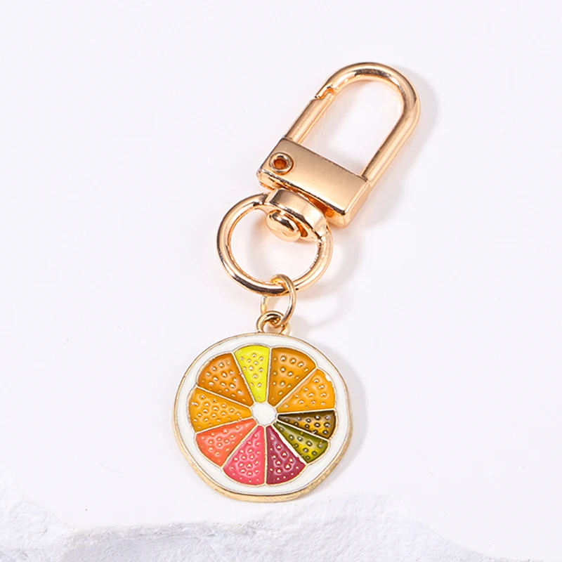 Cute Design Alloy Enamel Fruit Orange Charms Keychain Women Girls Handbag Car Key Phone Pendant Keyrings Handmade Jewelry Gifts