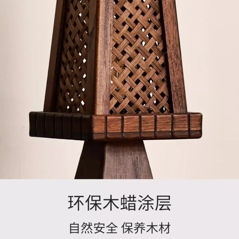 Vintage Solid Wood Floor Lamp with Creative Bamboo Weaving Lampshade for Living Room Bedroom Nightstand Homestay Table Lighting