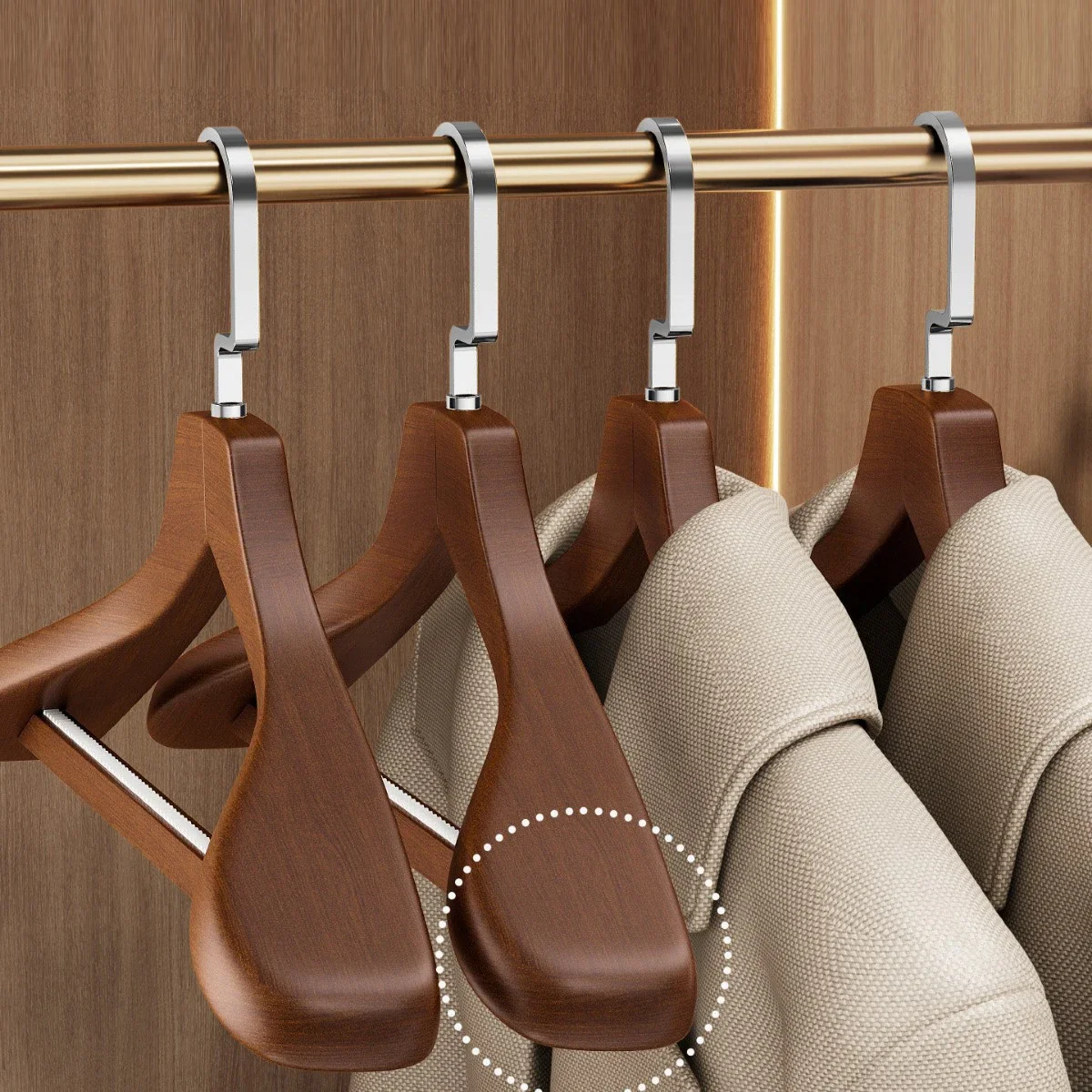 5Pcs/lot Coat Hanger Solid Wood Suit Hanger Wide Shoulder Design Non Slip Pants Bar Hook for Jacket Skirt Sweater Pants Bedroom