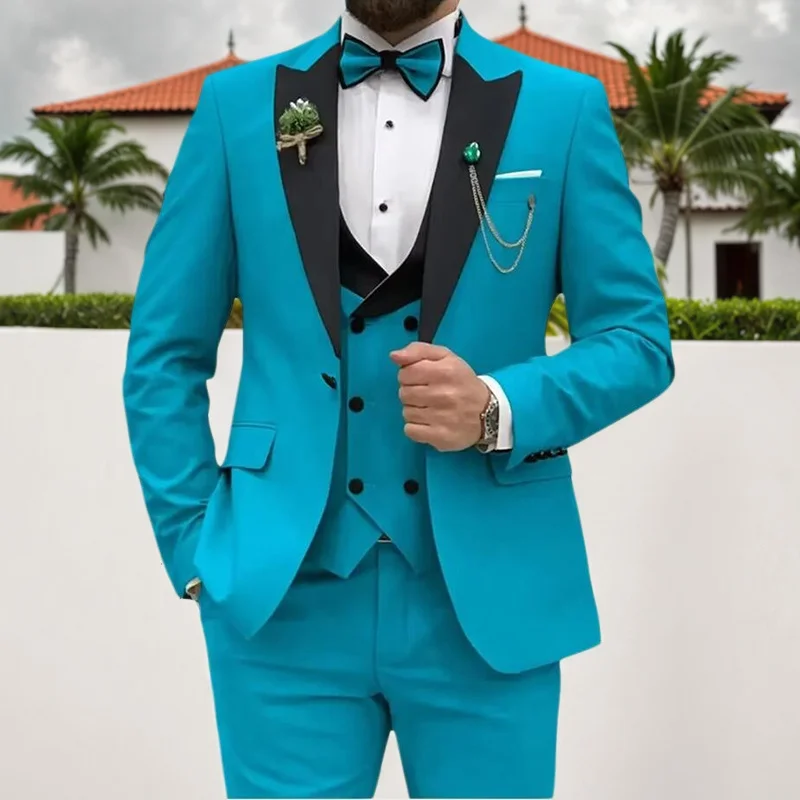 

Double Breasted Vest Men Suits Slim Fit Groom Formal Business Male Blazer Set Peak Lapel Party Wedding Tuxedo(Jacket+Vest+Pants)