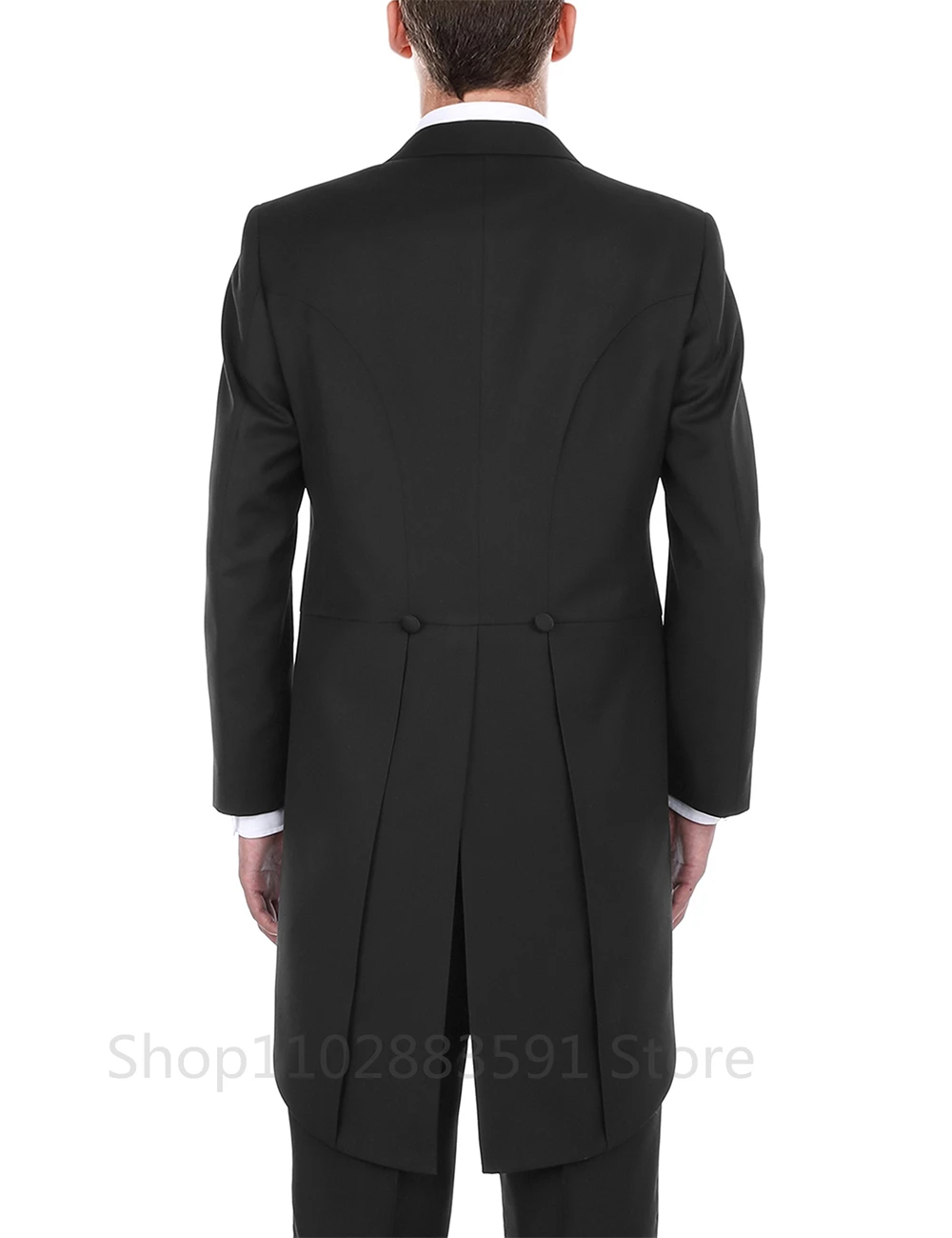 2024 Black Formal Men Suits Tail Coat Double Breasted Groom Tuxedos for Wedding 2 Piece Male Fashion Set Jacket with Pants