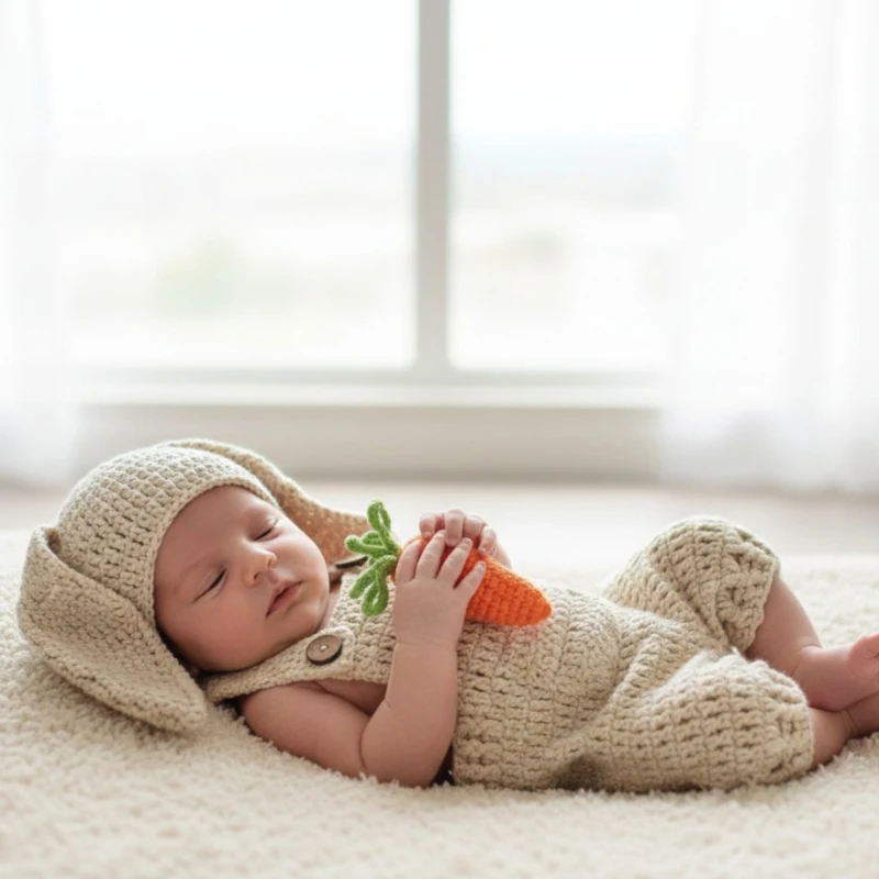 3pcs Newborn Photography Props Rabbit Carrot Costume Baby Photo Shoot Outfit Easter Baby Shower Gift