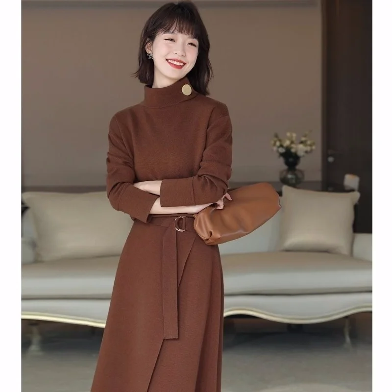 

Sets women's knit sweater pullover dess spring autumn style wears versatile autumn and winter with two pieces of dress female