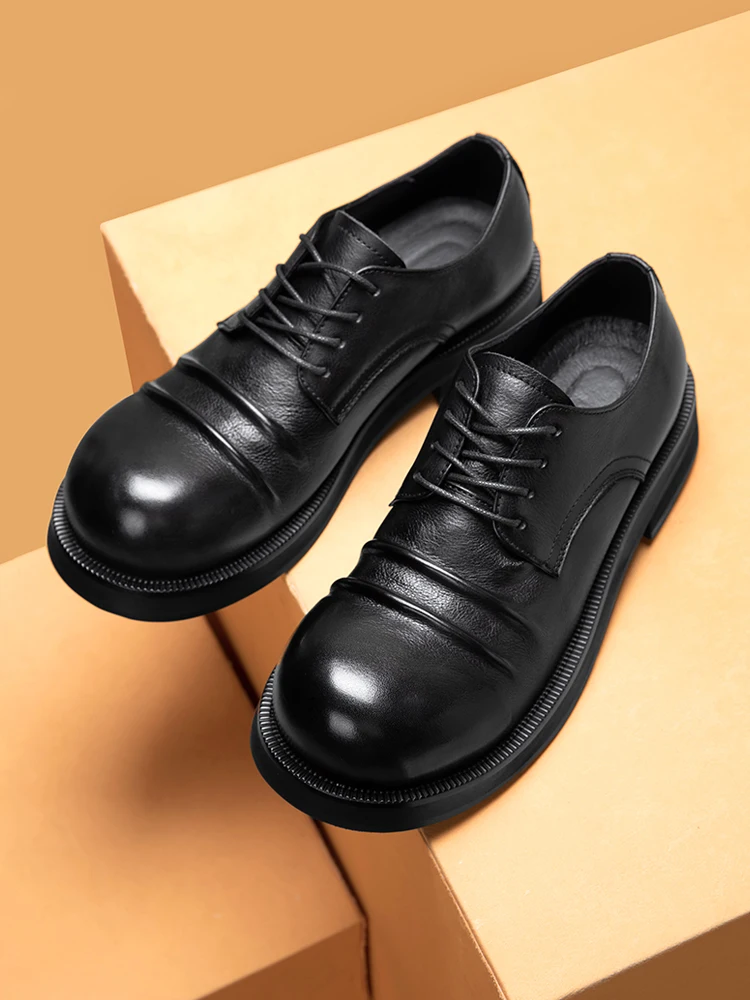 

Формальные мужские кожаные брюки, новинка 2024, ретро Briti Busin, повседневные мягкие боты с круглой головкой, элитные кожаные брюки