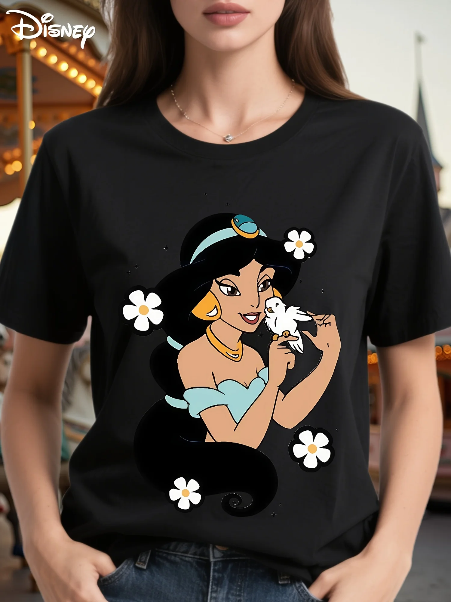 

Disney Princess Jasmine&Bird Pattern T-shirt - Comfortable Short Sleeve Round Neck Casual