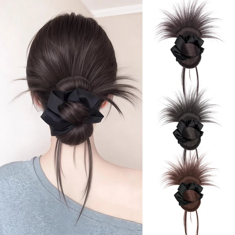 

Synthetic Messy Claw Clip Hair Bun Extensions With Hair Scrunchie Black Brown Low Updo Hair Piece for Women Daily Use