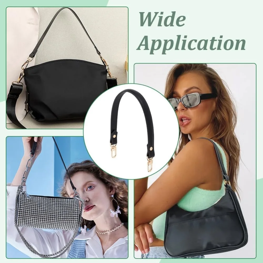 Black Genuine Leather Purse Strap 45cm/ 17.7inch Short Bag Strap Bag Handle Replacement Leather Straps with Alloy Clasps