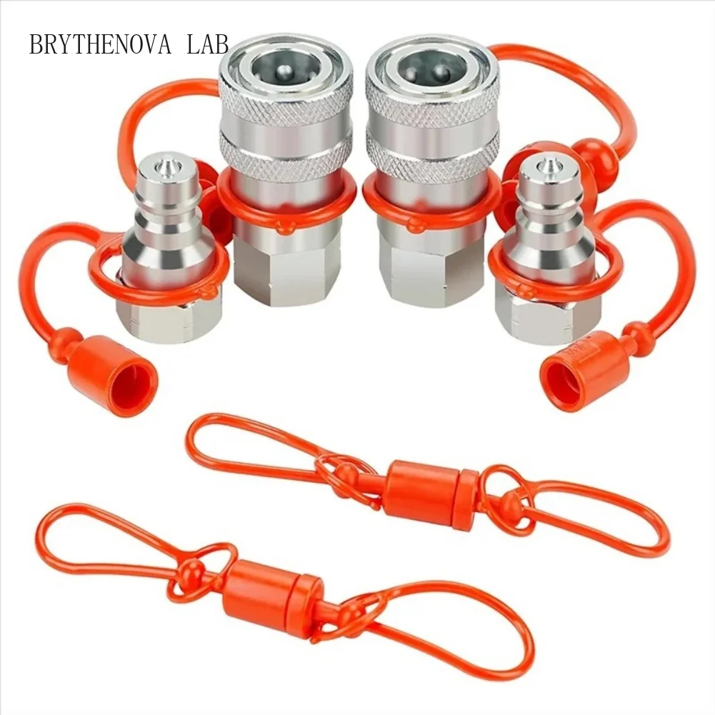 2Set Hydraulic Quick Connect Couplers with Dust Cap 1/2'' 1/4'' Thread NPT ISO7241-A Series Hydraulic Quick Coupler