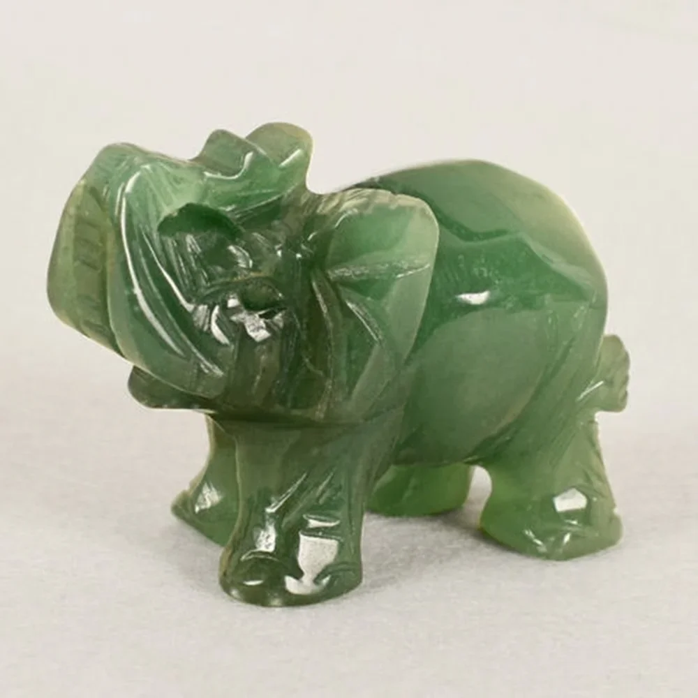 Handmade Carved Tangling Jade Elephant Gemstone Crystal Natural Figurine Good Luck Ornaments