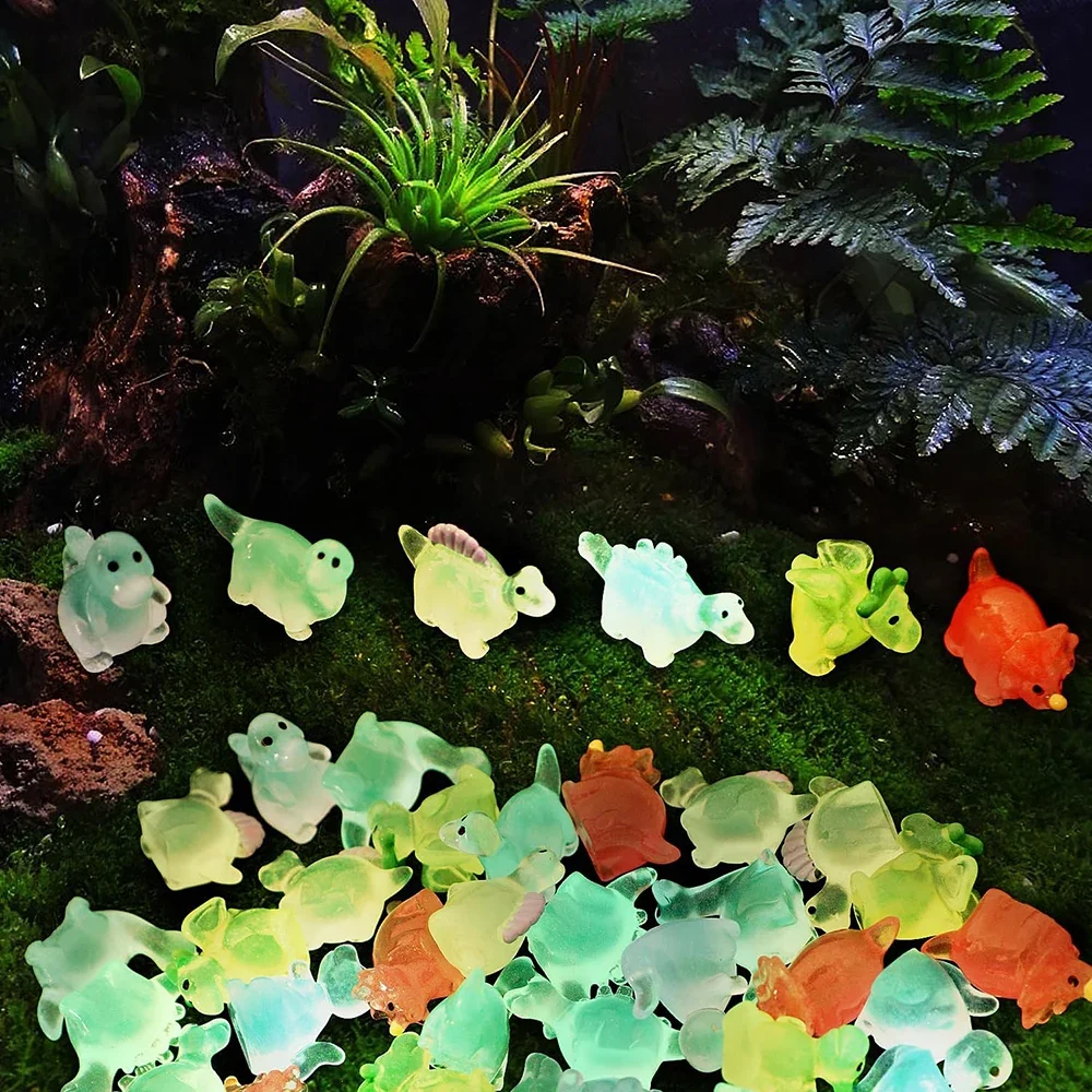 48PCS Mini Luminous Dinosaur Miniature Figurines,Glow in Dark Resin Dinosaur Dino Figures for Fairy Garden Micro Landscape