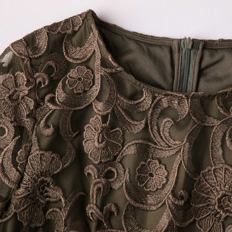 Vintage Lace Dress for Women Large Size Three Quarter Sleeves Loose Elegant Flower Print Lace New Arrival  Women\'s Dress 11644