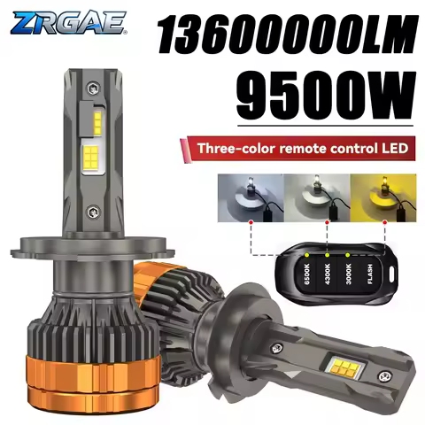 9500W H4 H7 H11 LED Headlights H1 H8 H9 H11 HB3 9005 HB4 9006 HIR2 9012 Strobe Lamp Remote Control Three Color 6500K 4300K 3000K