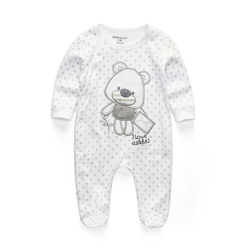 Kiddiezoom Fashion Unisex Little Bear Print long Sleeve Causal Baby Boy Girl Rompers Soft 100%Cotton Newborn Clothing