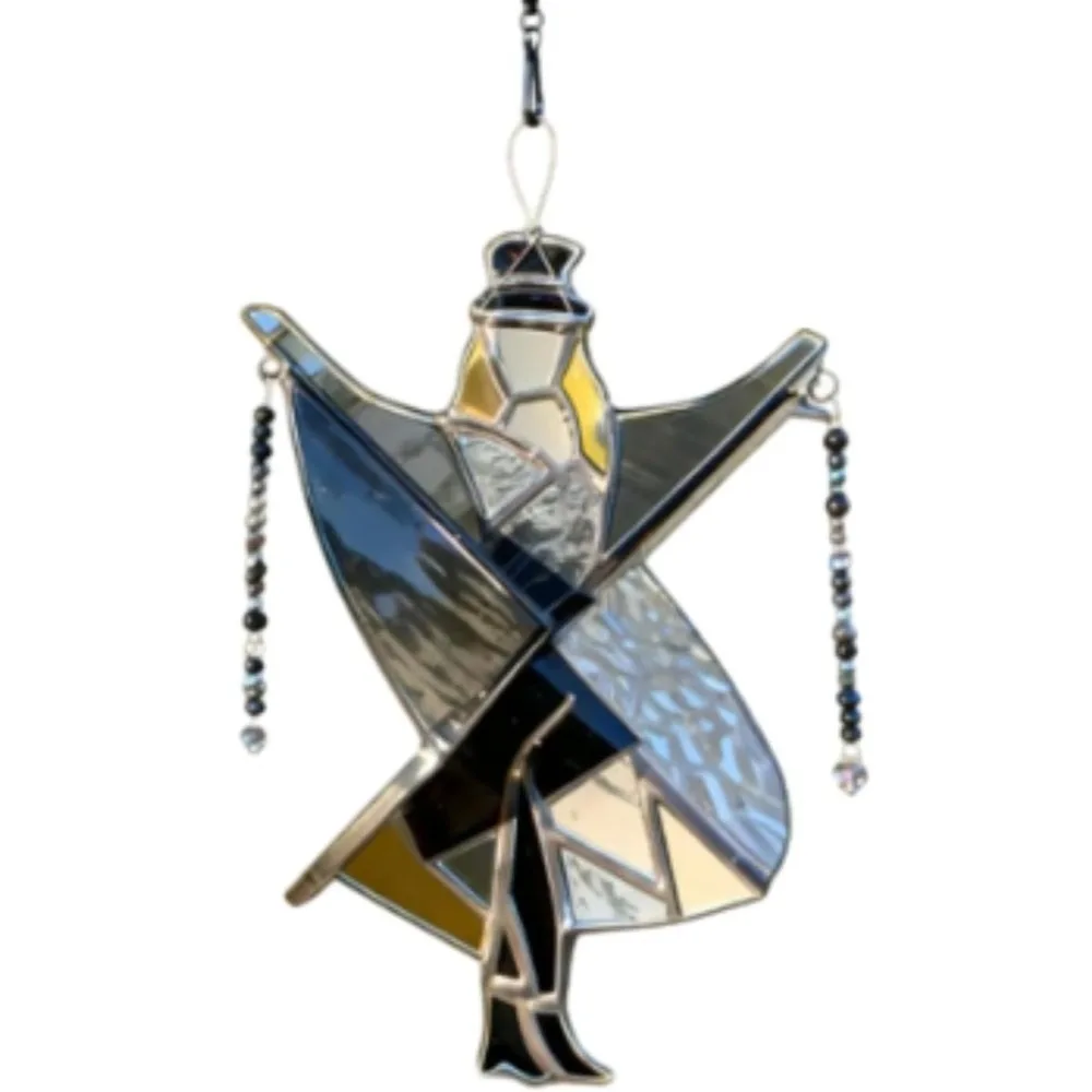 Handmade Stained Glass Spinner Colorful Acrylic Memphis Melody Spinner Dancing King Pattern Hanging Style Wind Driven Decor