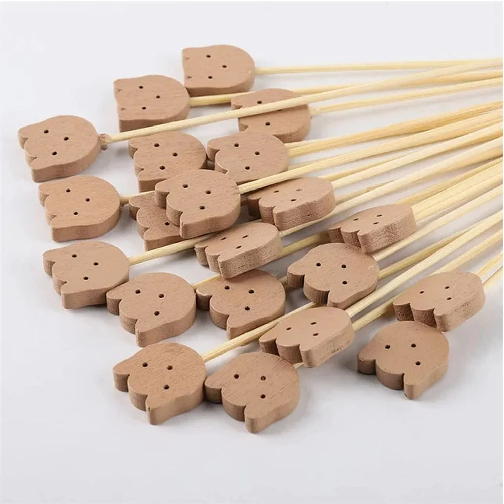 50Pcs Cute Bear Disposable Bamboo Buffet Food Picks Dessert Fruit Forks for Birthday Baby Shower Party Cake Sticks Decoration