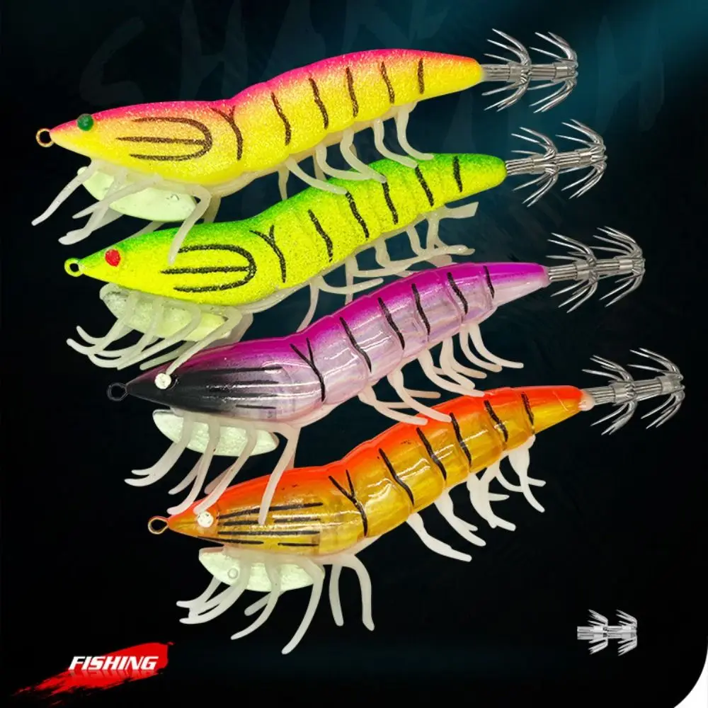 High Quality Plastic Metal Wood Shrimp Lures 12cm 9 Colors Squid Hook Shrimp Bait Lifelike