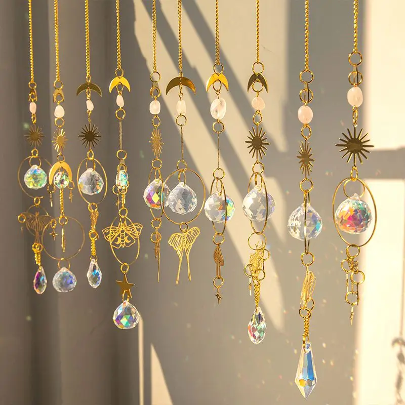 Crystal Suncatcher Butterfly Wind Chime Pendant Fairy Butterfly Rainbow Chaser Wind Chimes Home Garden Decor Window Bell Chain