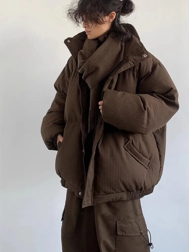 

Retro Japanese Sle Corn ain Texture Stand Collar Thiened Cotton Jaet Men's Winter Lazy Sle Meral Bread Coat