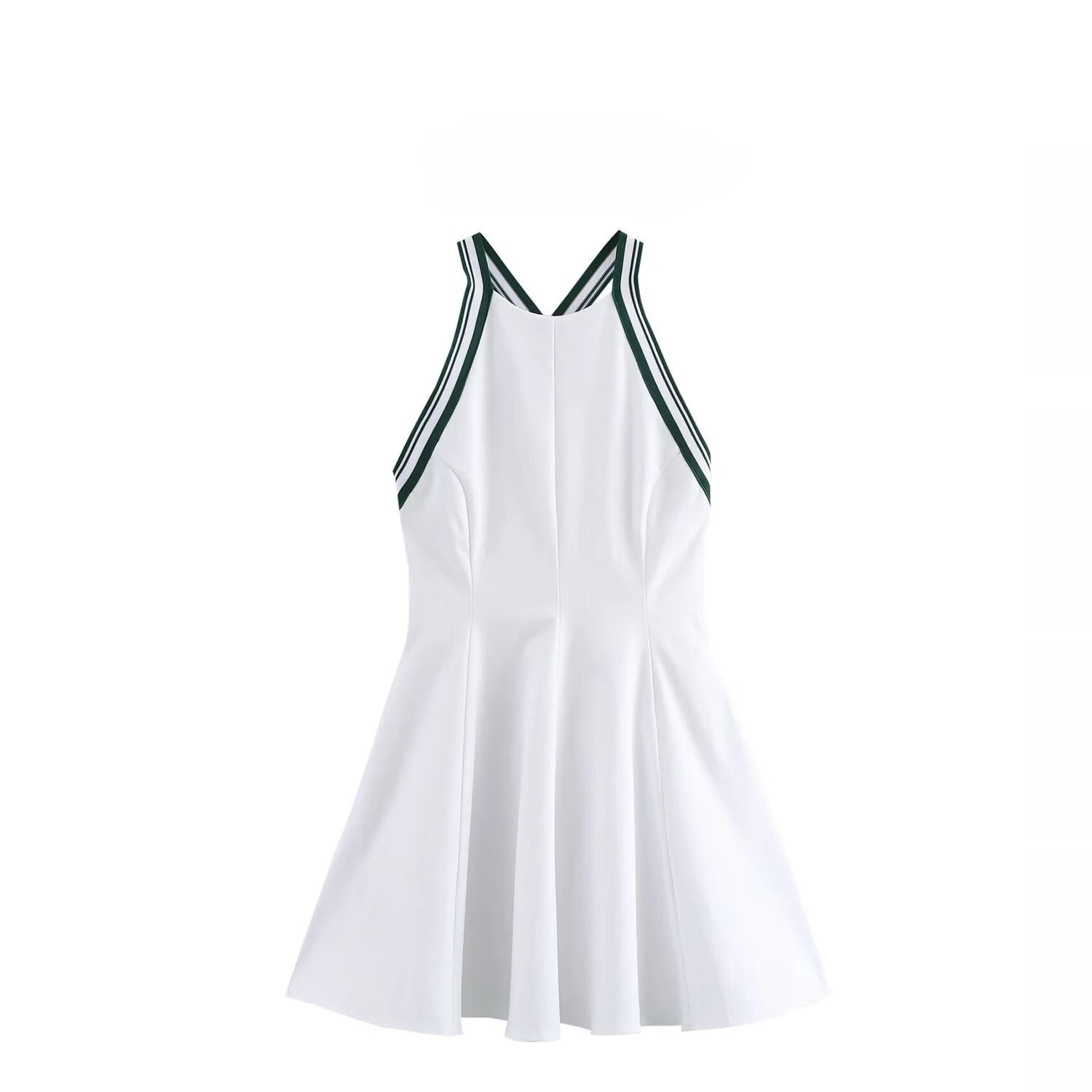 

2025 Summer New Classic Color Contrasting Women Dress Fashion Threaded Female Hanging Neck Collar Dresses