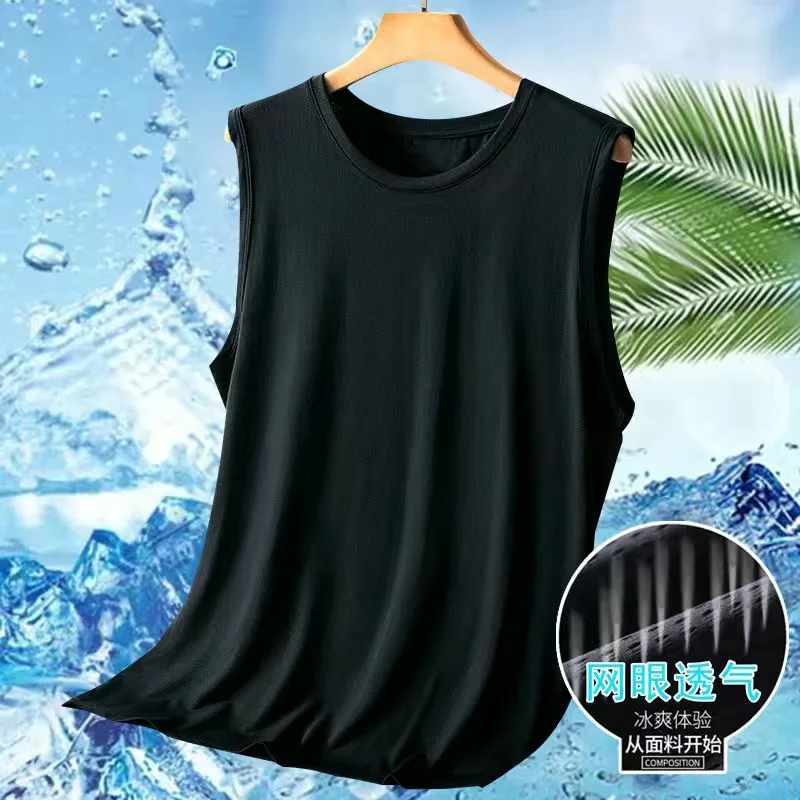 NASA GISS Ice Silk Tank Top for Men's Summer Ultra Thin Loose Size Casual Men's Tank Top Breathable Quick Drying Sports T-shirt