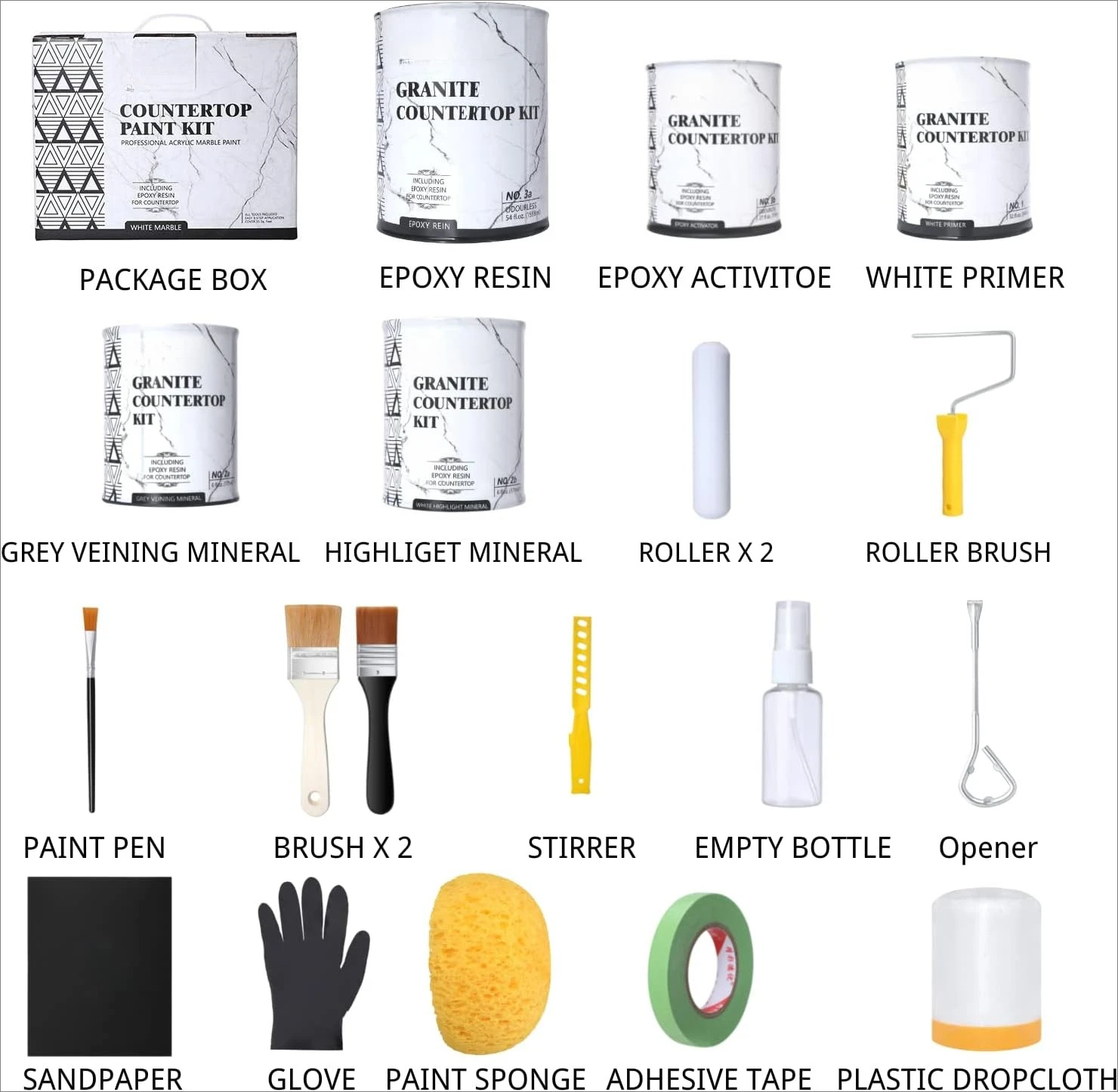 

White Marble Countertop Paint Kit(Including Epoxy Resin), All-IN-ONE Set, Cover Up to 35 SQ. FT., For Marble, Granite