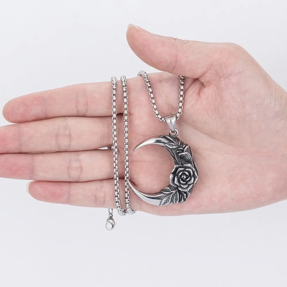 New Alloy Rose Moon Pendant Necklace Long Chain Retro Style Gothic Choker Steampunk Exquisite Punk Rock Jewelry Gifts