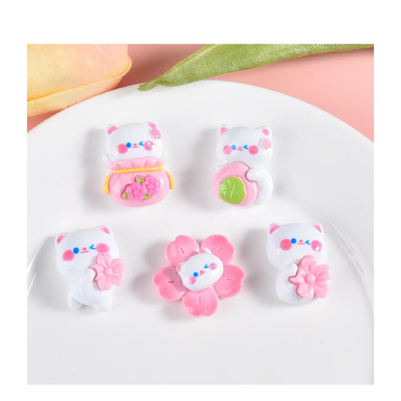 5Pcs Mini Sweet Cherry Blossom Backpack Kitty Sakura Cat Flatback Fridge Magnet Accessories Resin Cabochons For Hair Bows Center