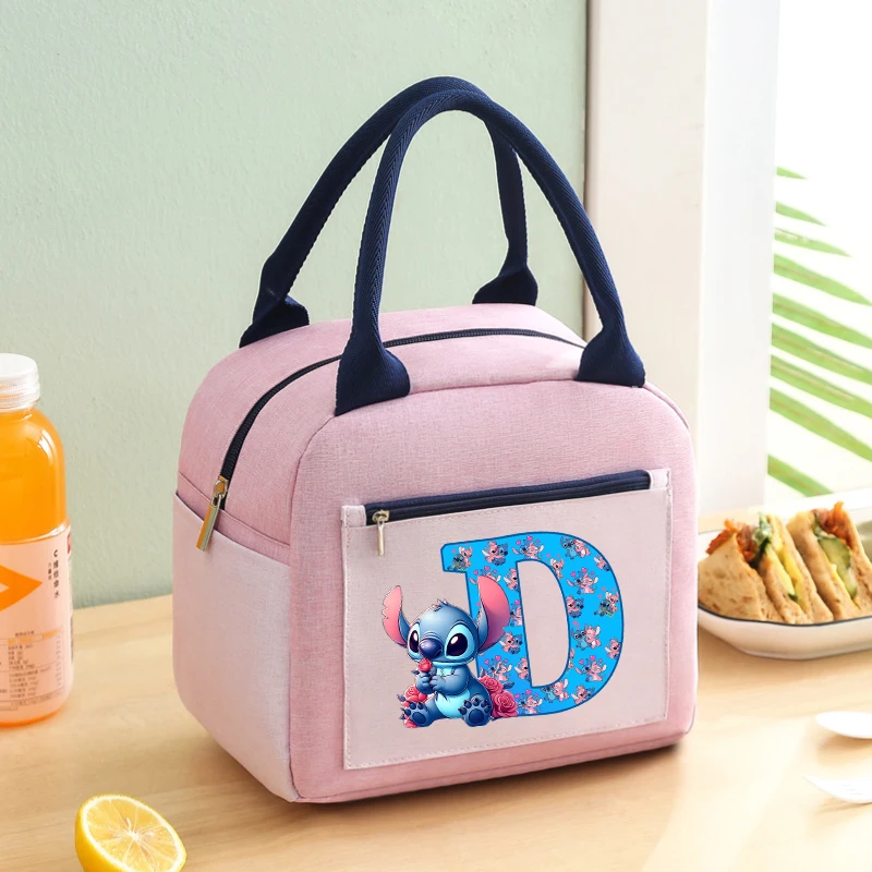 Disney Stitch torba na Lunch litery kreskówkowe torby do przechowywania o dużej pojemności Kawaii piknik na świeżym powietrzu torby izolowane na żywność śliczna torebka prezenty