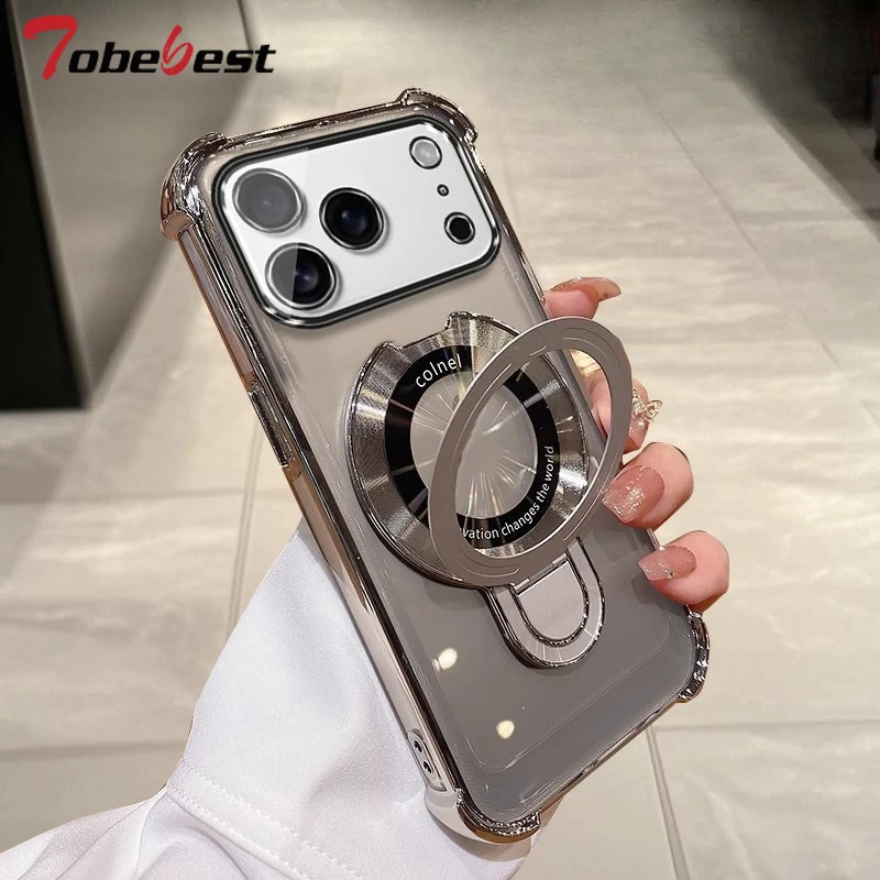 Capa magnética transparente à prova de choque com suporte magsafe para iphone 17 air 16 16e 15 14 plus13 12 11 pro xs max xr capa de silicone