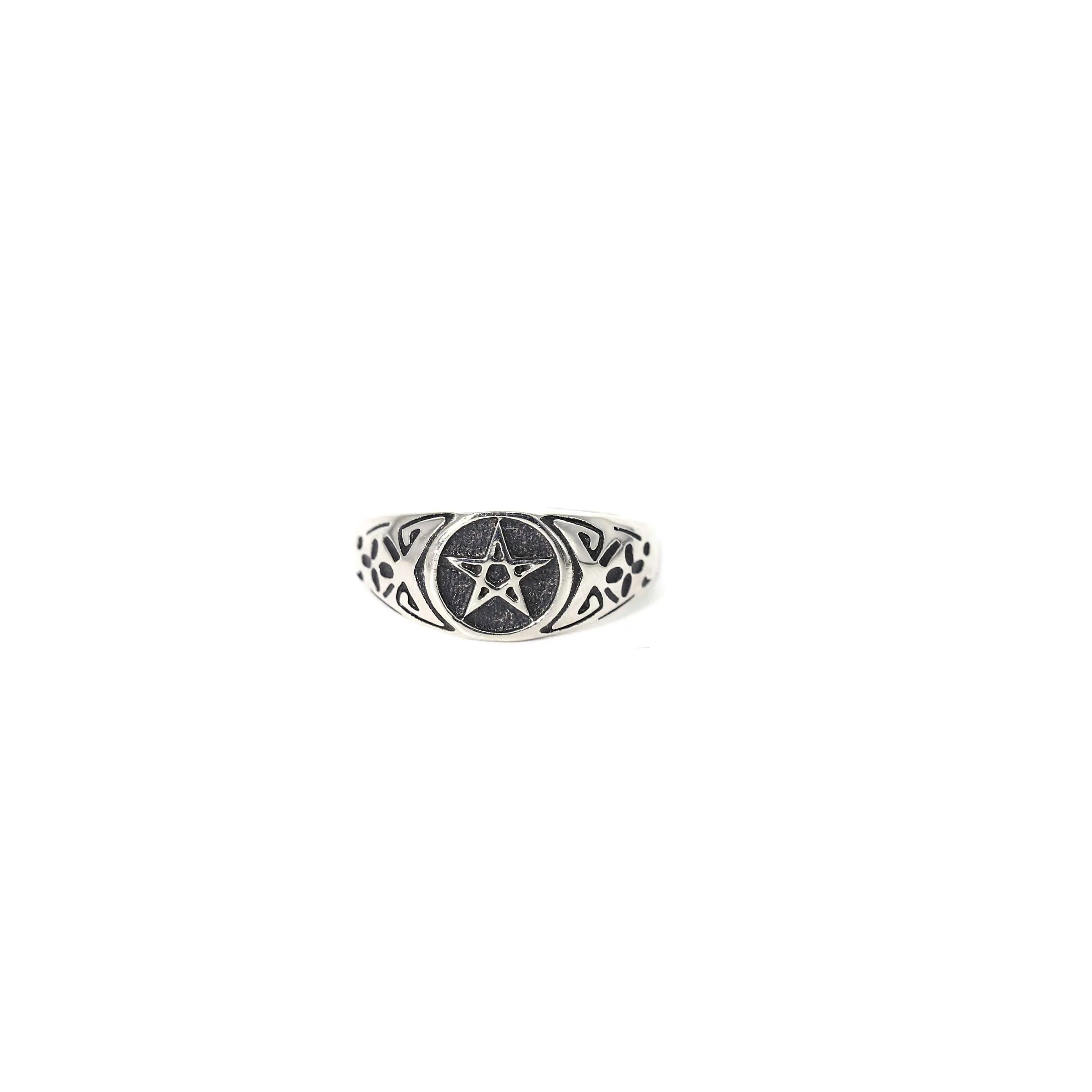 Prosta stal nierdzewna Vintage Viking Pentagram Ring dla mężczyzn