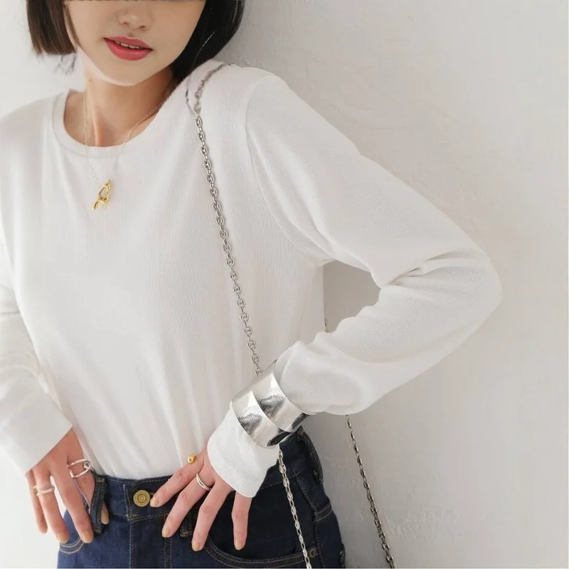 

Torowee Classic round Ne Long Sve Slim Fit Top Soft Fine Polyester Fiber Casual Sle Women's irt Resistant to Deforma...