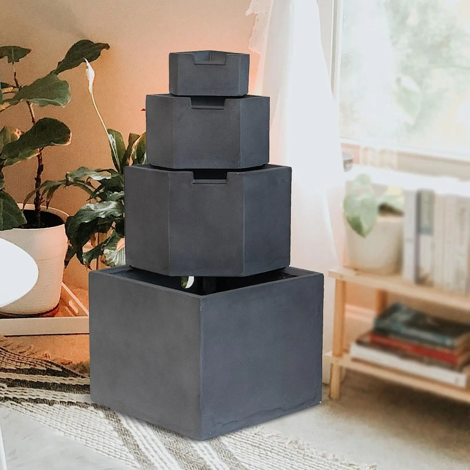 

19.7x19.7x41.7" Gray Cement 4 Tier Block Water Fountain Outdoor