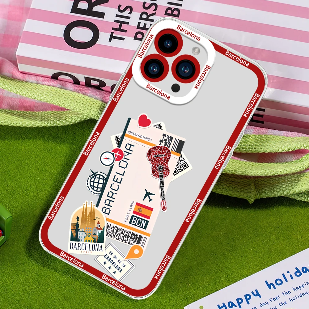 Air Ticket Amsterdam Travel Quito Phone Case for iPhone 12 11 13 14 15 16 Max Pro Plus Transparent Bezel Shell