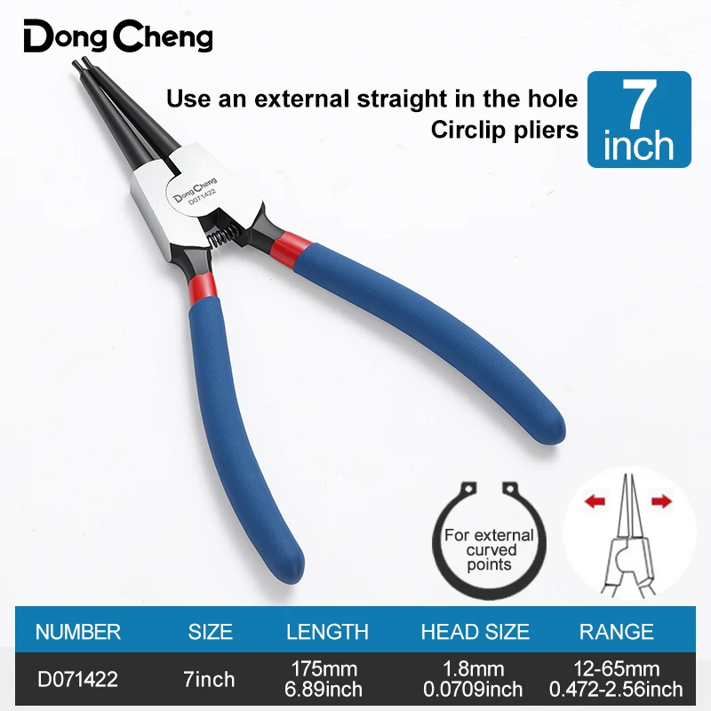 7" Duitse stijl borgringtangset 4-delig, binnen- en buitenzijdig, recht en gebogen, CRV gesmeed, 12-65mm, antislip tips