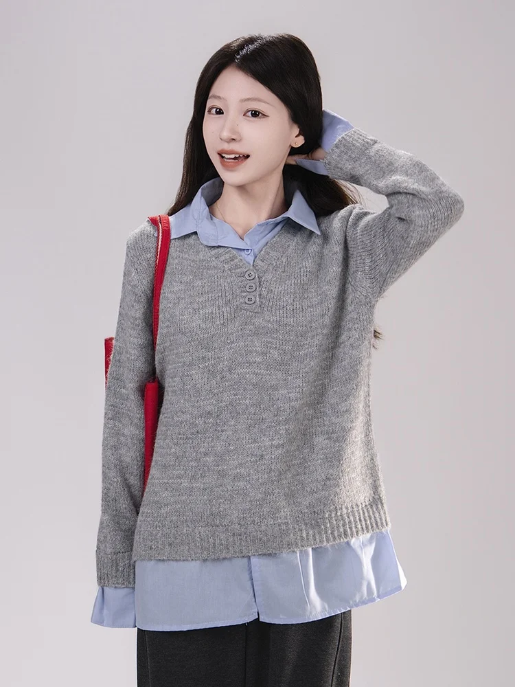 

Женский свитер с воротником-стойкой, мягкий вязаный джемпер оверсайз с длинными рукавами, теплый повседневный модный топ