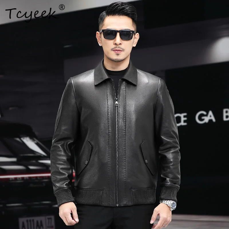 Tcyeek Natural Deerskin Real Leather Jacket Men Spring Clothes Motorcycle Coat Man High-quality Slim Fit Trendy Jaqueta De Couro