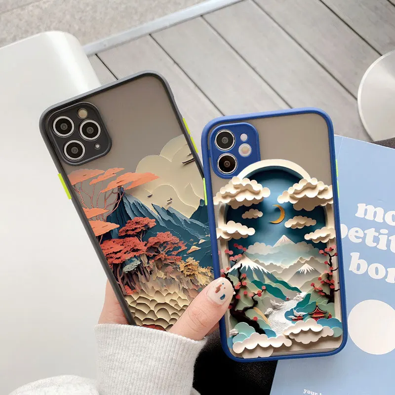 Printing Landscape phone case For iPhone 16 15 14 11 12 13 Pro Max Mini XS X XR 7 8 Plus SE2 Creative Mountains Shockproof Cover