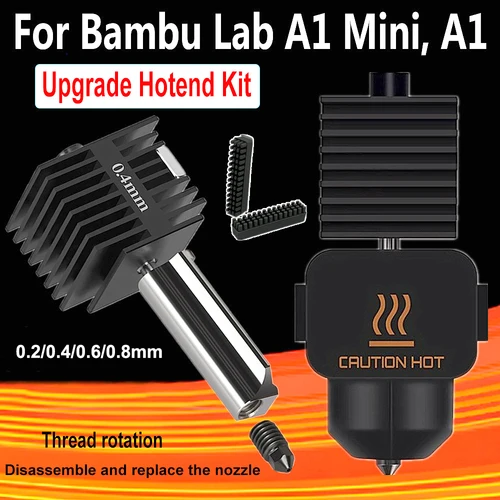 Imagen 1 del producto Kit Hotend para Bambu Lab A1, A1 Mini Hotend boquilla de 0,4mm de acero endurecido para Bambulab A1 Kit de montaje de extremo caliente piezas de impresora 3D