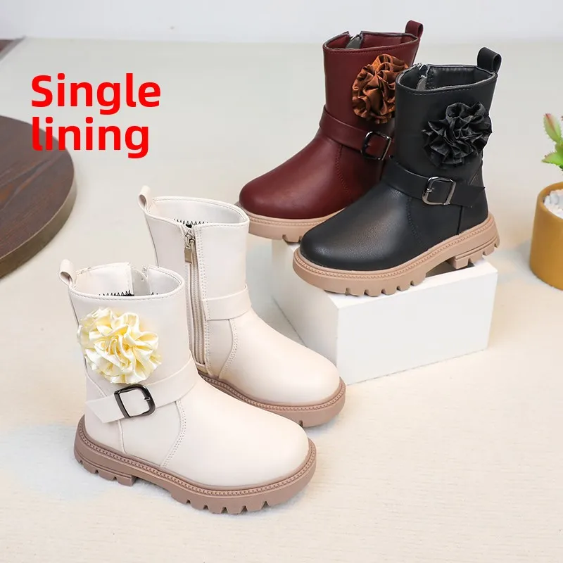 2026 Children Winter Boots Buckle Fluffy Platform Toddler Kids Short Boot 26-36 Solid Color Warm Black Beige Matte Girls Shoes